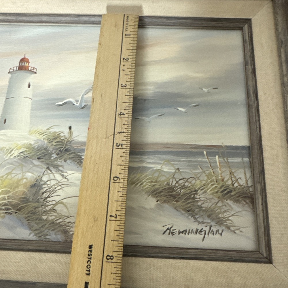 Remington Signed Original Seascape Beach w/Lighthouse Oil Painting Canvas 8X10 - Picture 11 of 14